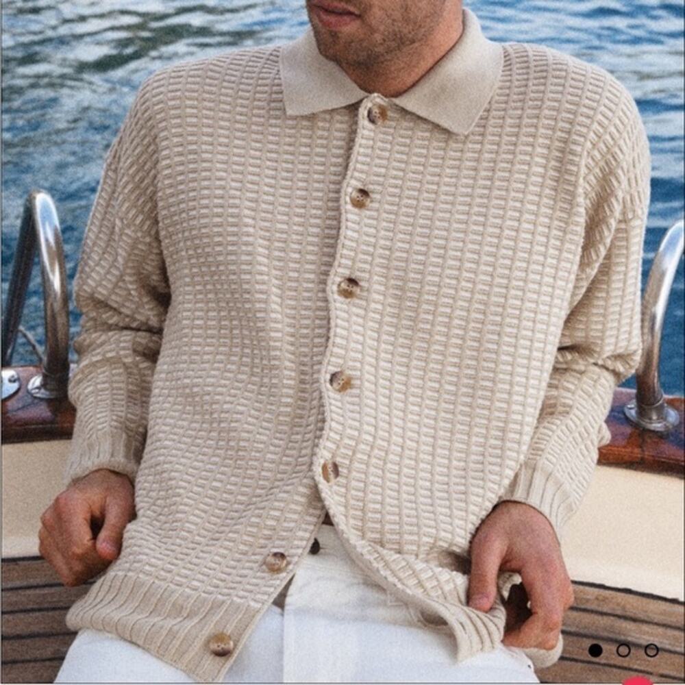 Yellow Label Co Men’s Basket knit cotton Cardigan Sz L